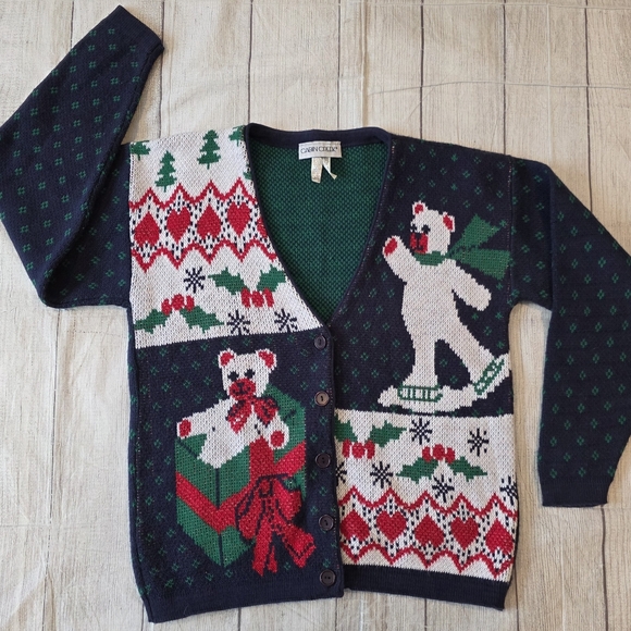 Cabin Creek Vintage Size Medium Petite Winter Holiday Cardigan Made In USA 90's - Picture 5 of 10